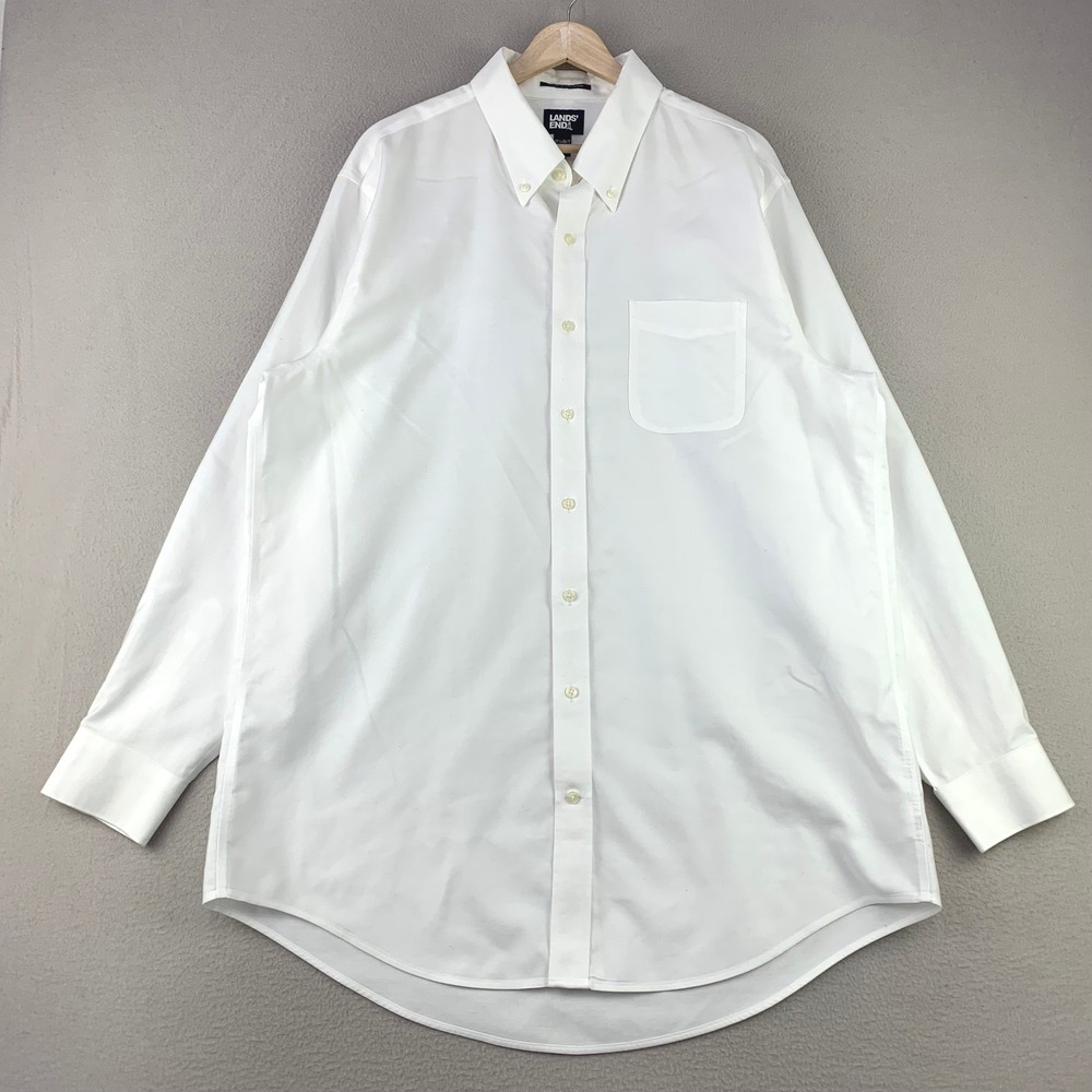Lands' End Supima Oxford Shirt Mens 17.5-36/T White Long Sleeve Cotton Preppy